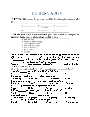 Đề kiểm tra Tiếng anh lớp 7 - Đề số 6